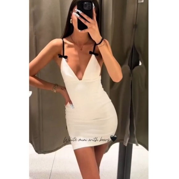 New ZARA Short Dress With Bows size S - Picture 2 of 16